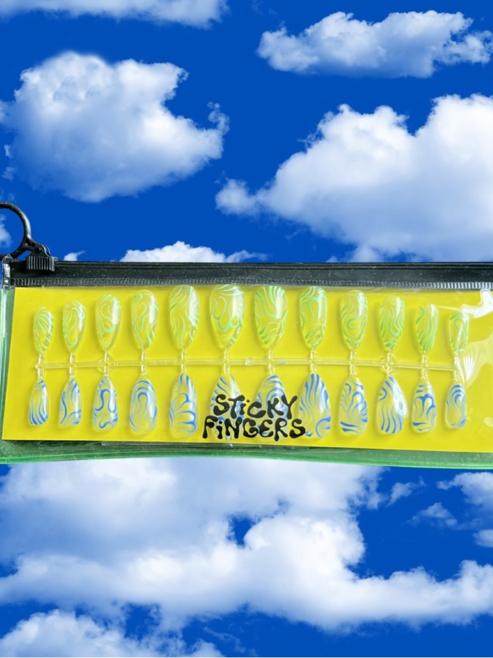 Sticky Fingers Clear Y2K Press-On Nail Set in Clear Zip Pouch Hand Painted